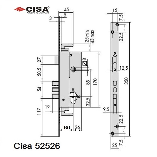 Замок Cisa (Чиза) 52526-60 цилиндровый