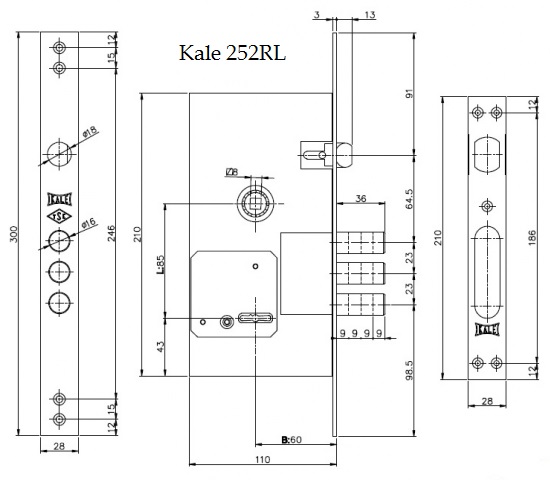 Замок Kale 252 RL тех. комплектация 4 ключа