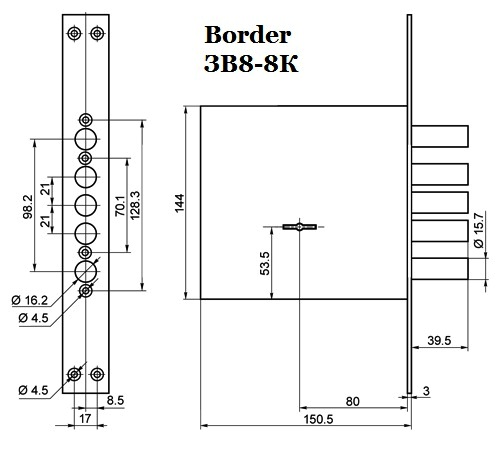 Замок Border (Бордер) врезной ЗВ8-8К.5/15 (КЛП2-104) /71601/