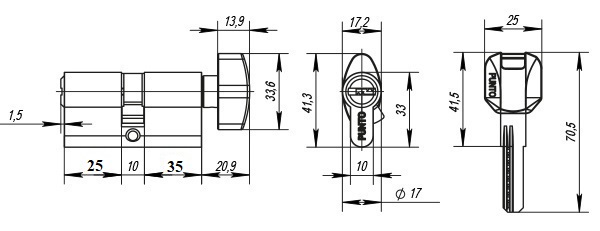 Цилиндр Punto MaxPro7002Knob70 (25+10+35) с вертушкой 7key SN никель
