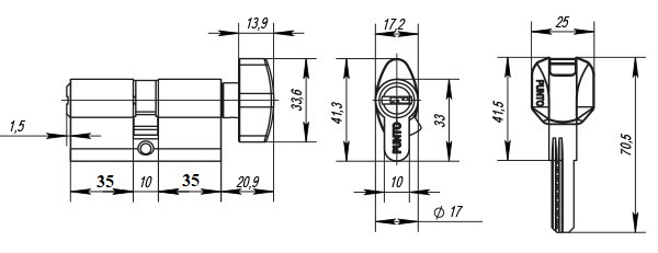Цилиндр Punto Z4002Knob80 (35+10+35) с вертушкой CP хром